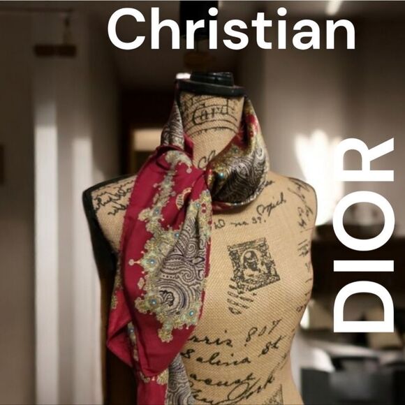 Christian Dior Multicolor Silk Vintage Scarf with COA - Picture 1 of 8